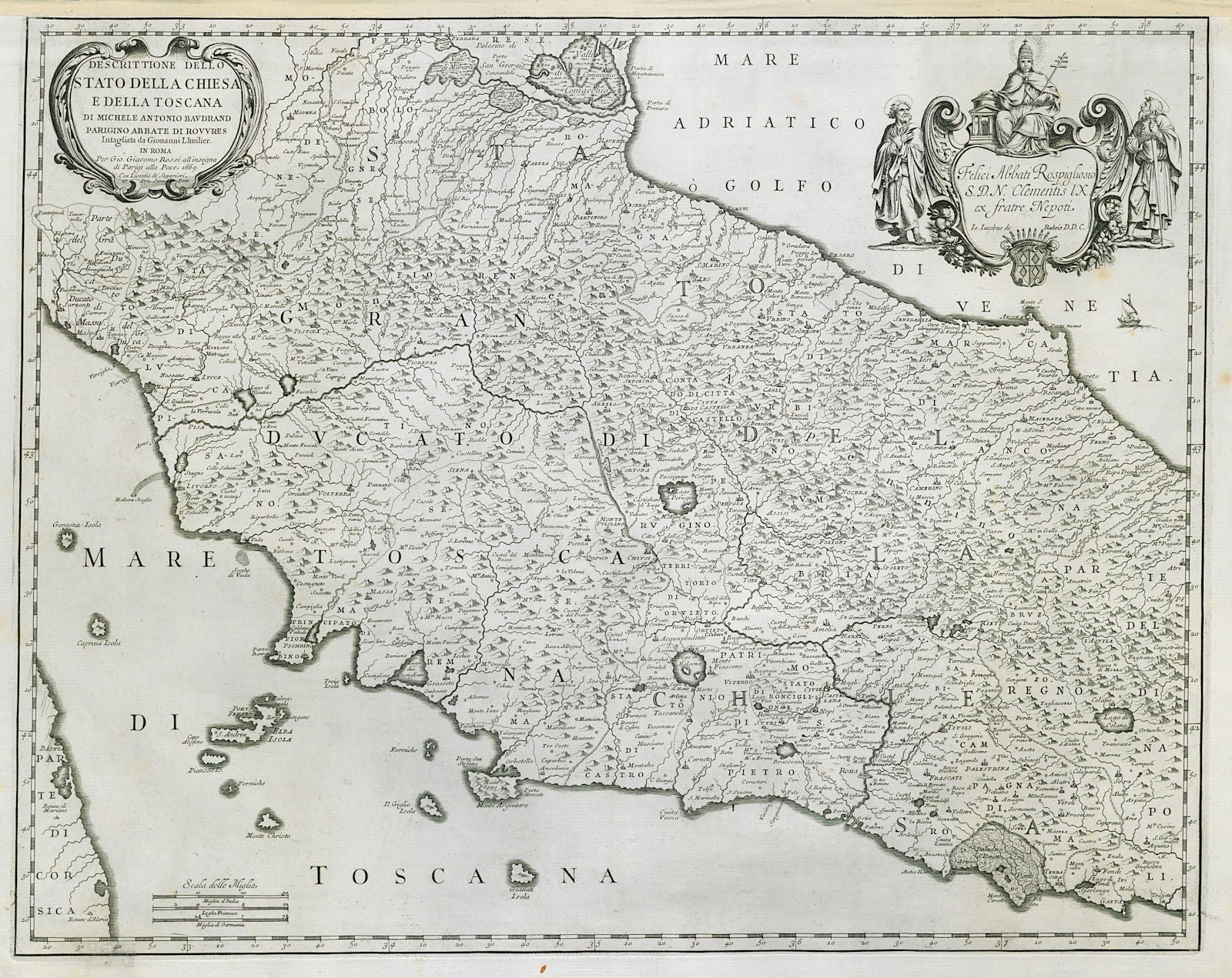 Descrittione dello Stato della Chiesa e della Toscana. ROSSI / BAUDRAND 1669 map